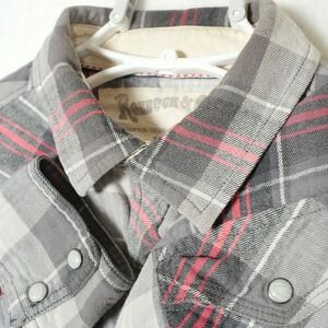 Roebuck Co  Shirt Men's Medium Gray Plaid Pearl Snap Long Sleeve Western Flannel
